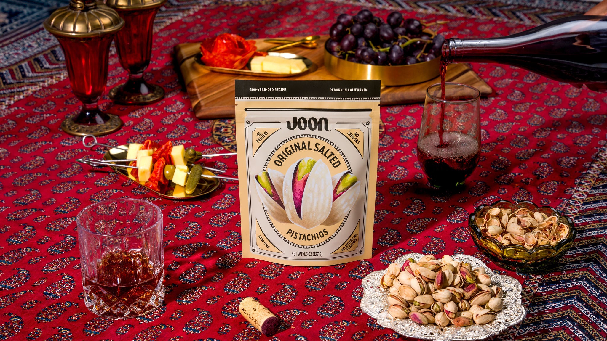 Joon Original Salted Pistachios Picnic Setting With Wine And Charcuterie 